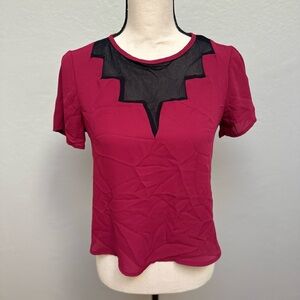 La Hearts Burgundy Tee with Black Mesh Accent